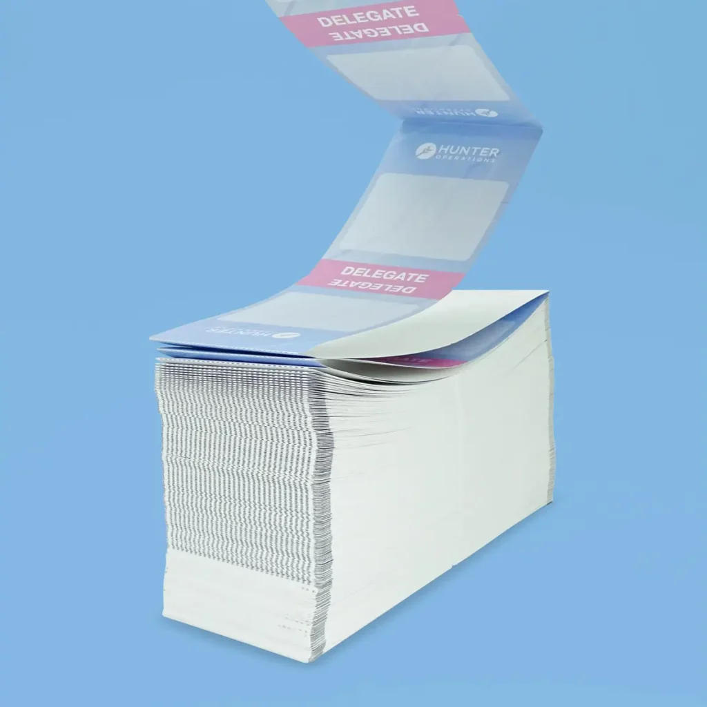 Eco-friendly Non-Adhesive Fanfold Printed Badges