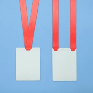 Clip-free eco-friendly Red RPET lanyards - Sustainable lanyards