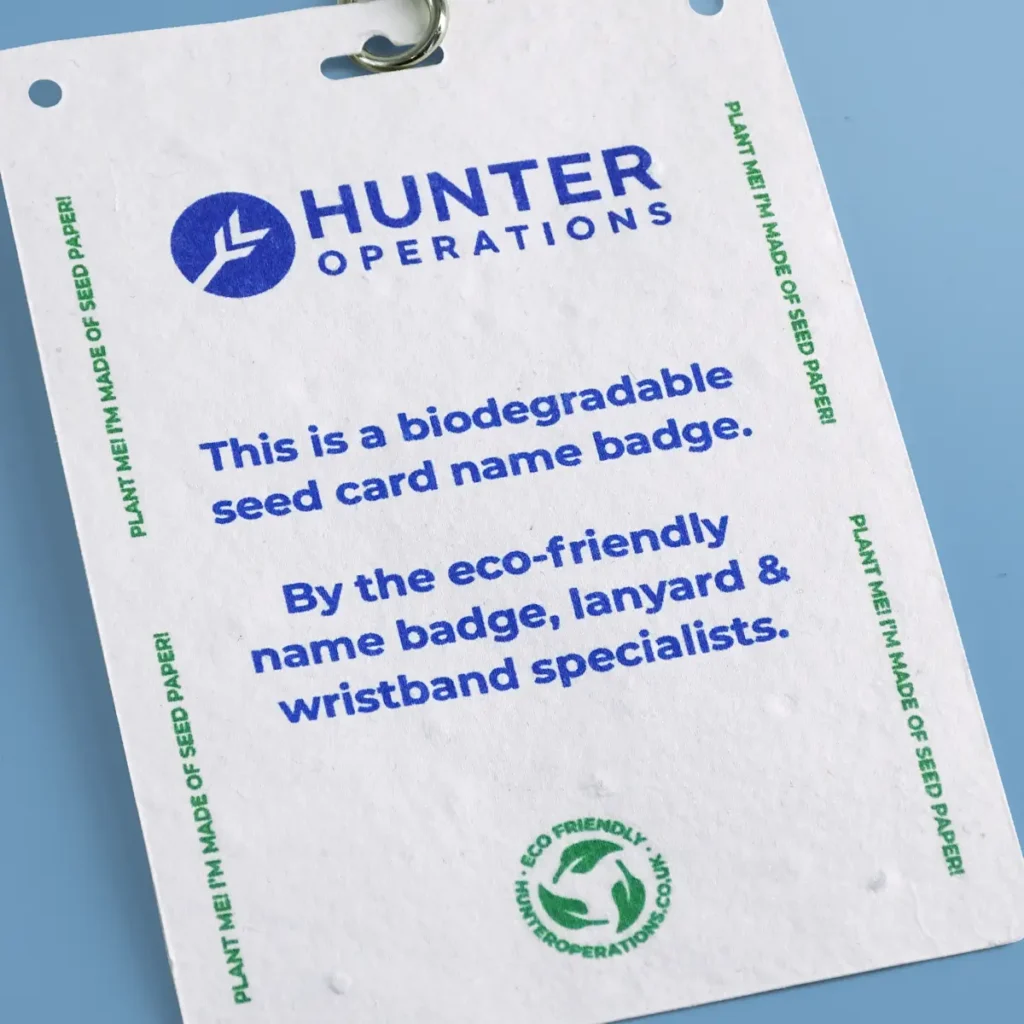 Close up photo of large eco-friendly seed badge